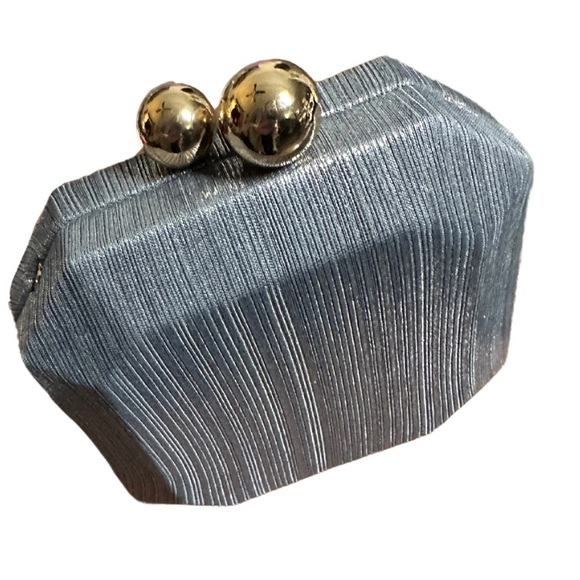 Anthropologie Mini Metallic Hard Case Clutch, Silver, NWOT - Picture 4 of 5